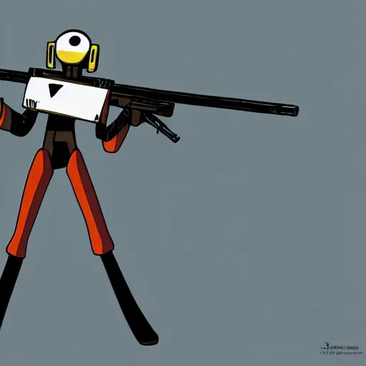 Prompt: canti from flcl anime holding a valorant style sniper rifle. character design. digital art. masterpiece.