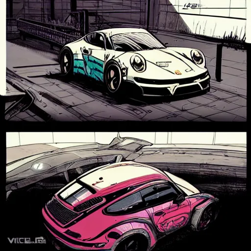 Image similar to Porsche designed by Aplle that looks like it is from Borderlands and by Feng Zhu and Loish and Laurie Greasley, Victo Ngai, Andreas Rocha, John Harris