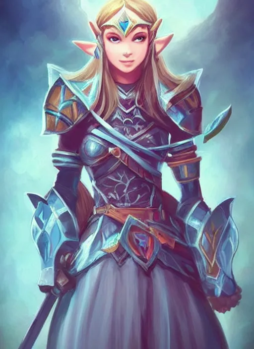 Image similar to beautiful portrait of a gorgeous knight who looks like Princess Zelda , character design by Ross Tran, detailed, soft lighting