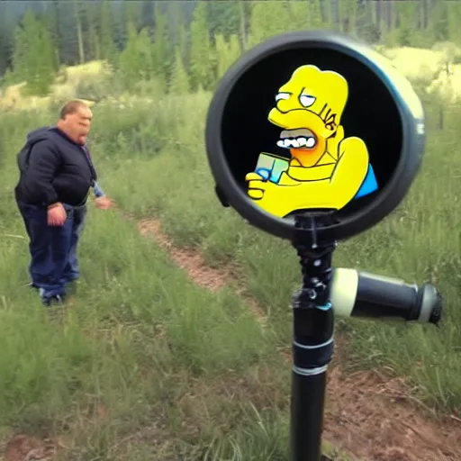 Prompt: homer simpson trail cam footage 8k hyper-realistic