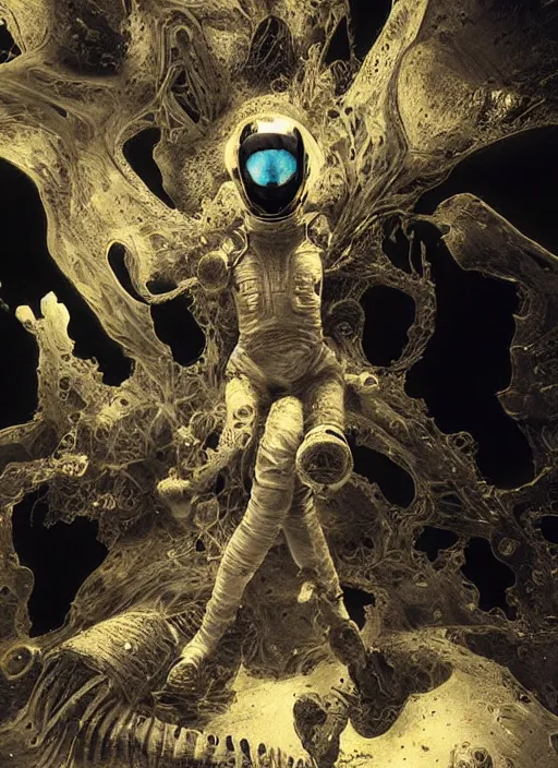 Prompt: astronauts in dark and empty void underwater - complex and hyperdetailed technical suit. mandelbulb fractal. reflection and dispersion materials. rays and dispersion of light. volumetric light. 5 0 mm, f / 3 2. noise film photo. flash photography. ultra realistic, wide angle. poster by wayne barlowe, hajime sorayama aaron horkey, craig mullins