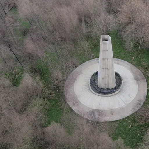 Image similar to aerial view of brutalist extensive monument ricardo bofill ( ( ( ( ( park ) ) ) ) ) spomenik with ( ( railings ) ) photo, 4 k