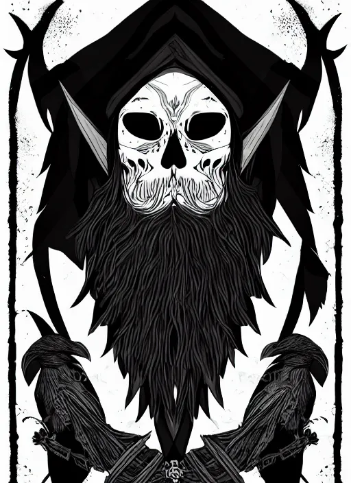 Image similar to raven warlock, wind magic, exquisite details, black beard, white background, by studio muti