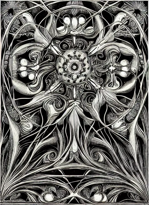 Prompt: “Psychedelic drawing by Ernst Haeckel. Symmetric.”