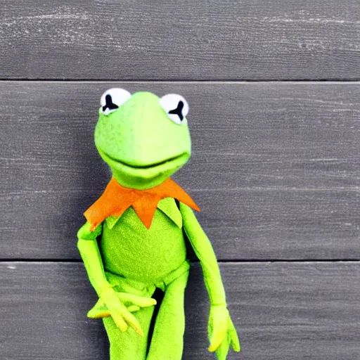 Image similar to kermit meme kermit the frog puppet hanging by his arm from a ceiling fan, highly detailed, photo realism, textured puppet, dslr
