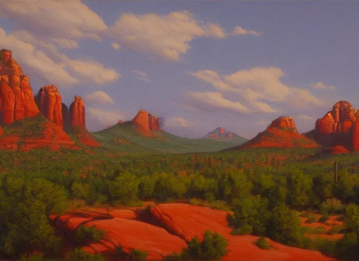 Prompt: sedona, arizona in the style of hudson river school of art, oil on canvas