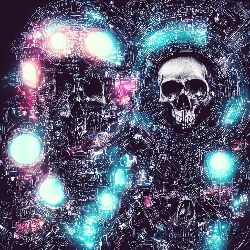 Prompt: all-seeing skull of the digital god; cyberpunk-mysticism