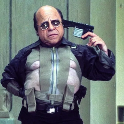 Image similar to danny devito as solid snake from metal gear solid