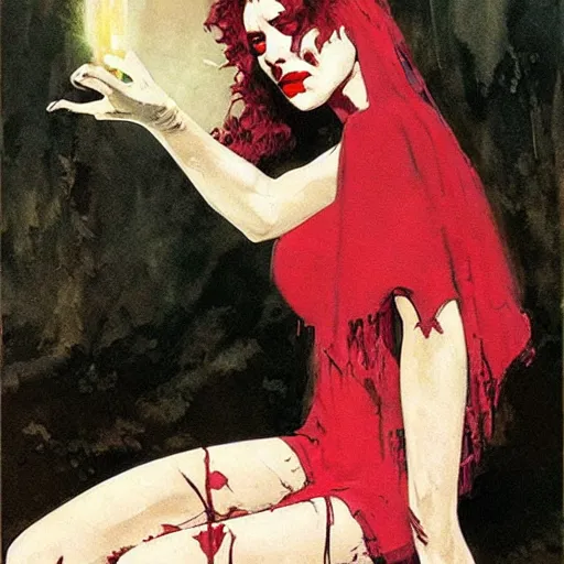 Prompt: Sad vampire, by Robert McGinnis.