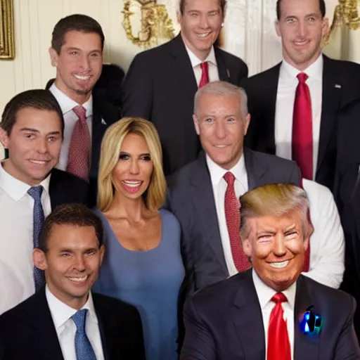 Prompt: a group photo of Donald trumps