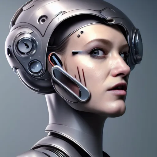 Image similar to Perfectly-Centered-Portrait-Photograph of Mechanical Cyberpunk Female Android, Upper-torso, intricate, elegant, super highly detailed, professional digital painting, artstation, concept art, smooth, sharp focus, no blur, no dof, extreme illustration, Unreal Engine 5, Photorealism, HD quality, 8k resolution, cinema 4d, 3D, beautiful, cinematic, art by artgerm and greg rutkowski and alphonse mucha and loish and WLOP