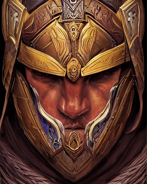 Prompt: digital painting of stunning beautful masked incan warrior, by filipe pagliuso and justin gerard, symmetric, fantasy, highly detailed, realistic, intricate, portrait, sharp focus, tarot card, face, handsome, peruvian