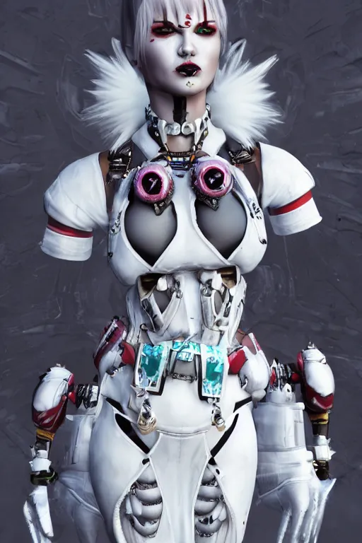 Image similar to white cyborg fashion shot, maasai punk warriors, fractal decorations, unreal engine, trending on artstation,