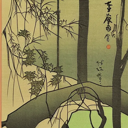 Prompt: “a leafy forest at dusk, in the style of Ukiyo-e”