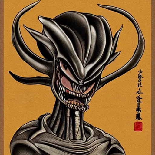 Image similar to xenomorph alien in the edo period. realistic.