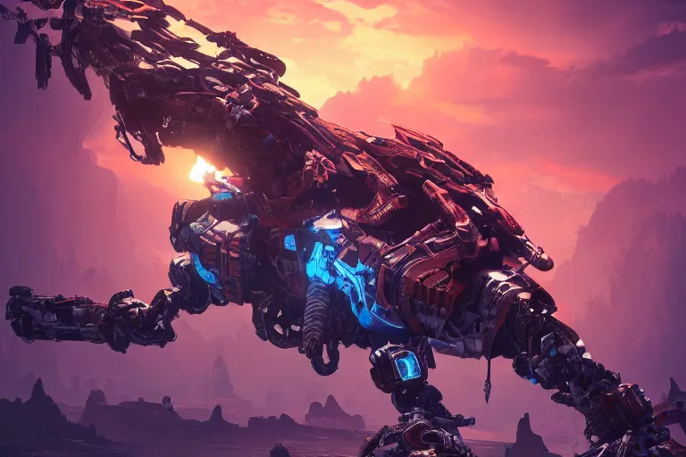 Image similar to clawstrider machine mecanical creature robot of horizon forbidden west horizon zero dawn bioluminiscence global illumination ray tracing hdr fanart arstation by ian pesty and alena aenami artworks in 4 k