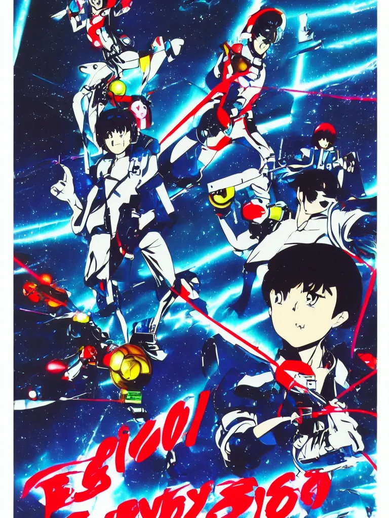 Image similar to simple design. 1980s anime movie advertisement poster, chrome boy, edgy adventure sci fi, science fiction, space, neon, lasers