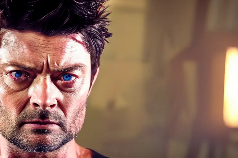 Image similar to film still frame of karl urban as wolverine, deepfake, high quality