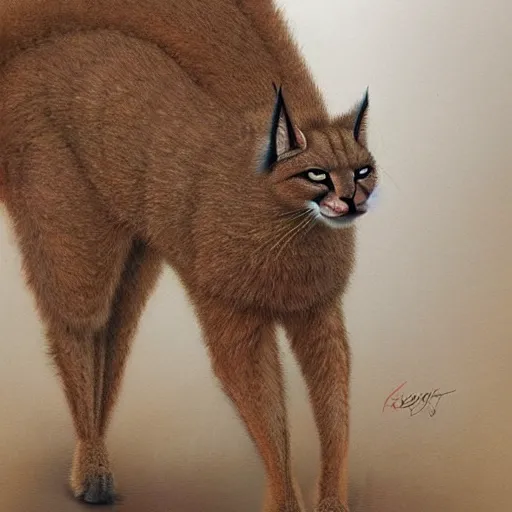 Prompt: intricate drawing of a cute fluffy caracal, cambodian fashion, cyberpunk ornaments, thin strands, porcelain skin, greg rutkowski, james gurney, john berkey, hyperrealistic, backlit