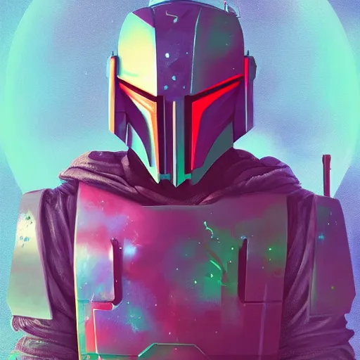 Image similar to cyber-warlock boba fett character portrait, fantasy, D&D, by beeple, brushstrokes, sketchy