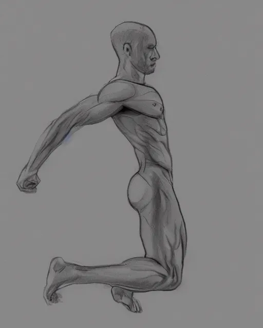 Image similar to dynamic male body pose, perspective, simple sketch