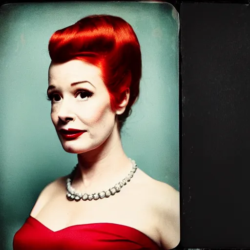 Prompt: photography of joan holloway from mad men, tintype, deregoue
