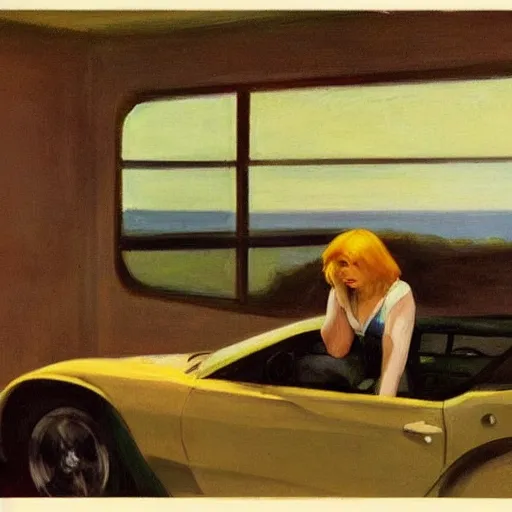 Image similar to Dated a chick that lived on Cooterneck Road, She had a catfish Camero and was cooler than me, by Edward Hopper