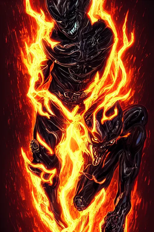 Image similar to ghost rider symbiote, comic strip style, dynamic lighting, fantasy concept art, trending on art station, stunning visuals, creative, cinematic, portrait, ultra detailed