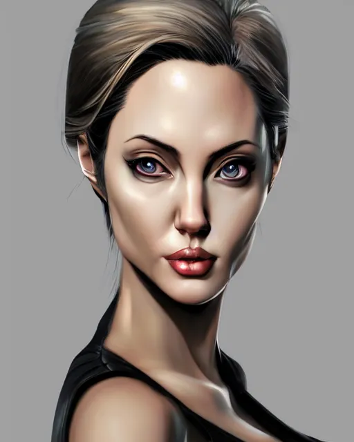 Image similar to capcom character, anime portrait of angelina jolie, highly detailed, digital painting, artstation, character, concept art, smooth