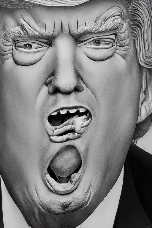 Image similar to extremely detailed portrait of donald trump looking totally confused by advanced mathematics written on a whiteboard and panicking. this is totally beyond him and the mere existence of math terrifies him. highly detailed lifelike photorealistic digital painting, trending on artstation.