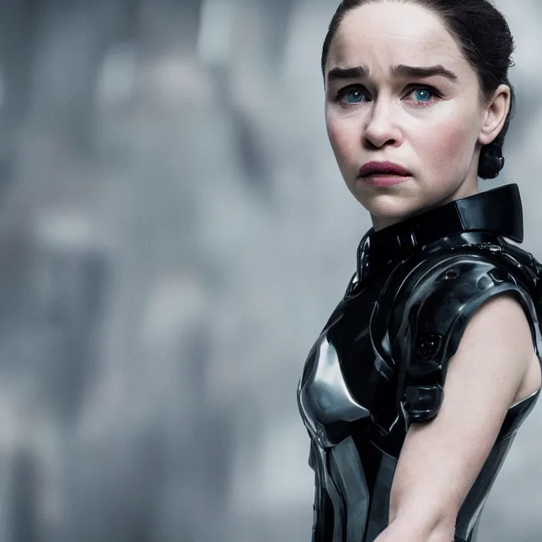 Image similar to photo of emilia clarke in style of ghost in the shell, elegant lady, extremely high detail, extremely high detailed face, cyborg, photorealism, sony a 7 r