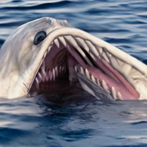 Image similar to Live Action Still of Jerma in Jaws, real life, hyperrealistic, ultra realistic, realistic, highly detailed, epic, HD quality, 8k resolution, body and headshot, film still