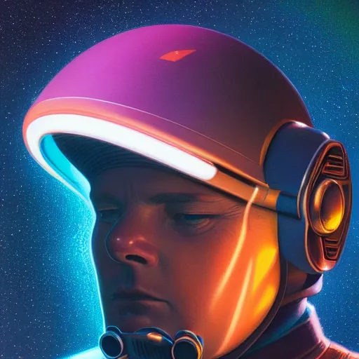 Prompt: retrofuturistic portrait of a man with in astronaut helmet, smooth transparent visor, reflective gradient, detailed space nebula graphics in background, close up, quint buchholz, wlop, dan mumford, artgerm, liam brazier, peter mohrbacher, raw, featured on artstation, octane render, cinematic, elegant, intricate, 8 k, cyberpunk