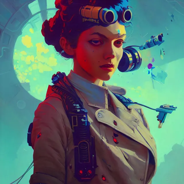 Prompt: a beautiful painting of a atompunk girl by pascal blanche and josan gonzalez and greg rutkowski! and sachin teng! and sandra chevrier!. in style of oil on canvas art. brush stroke, vibrating colors, hyper detailed. 4 k texture. beautiful features. octane render. trending on artstation