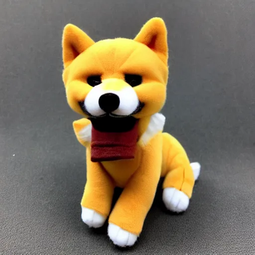 Image similar to a plush of a very evil shiba inu smoking a cigar, fluffy, soft, photo realistic, highly detailed,