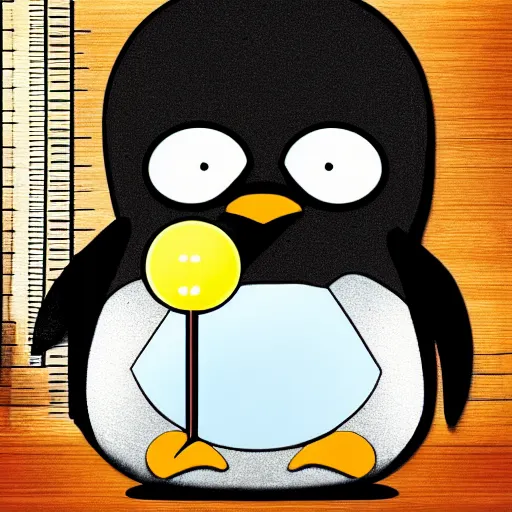 Image similar to a sad crying penguin holding a ruler, photo