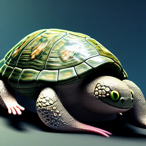 Image similar to , a mouse turning into a turtle, ultra realistic, intricate details, highly detailed, photorealistic, octane render, 8 k, unreal engine.