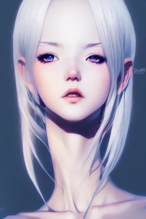 Image similar to portrait Anime girl, cute-fine-face, white-hair pretty face, realistic shaded Perfect face, fine details. Anime. realistic shaded lighting by (((Ilya Kuvshinov)))