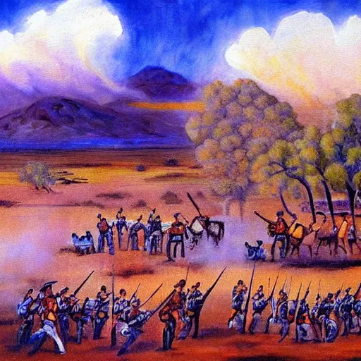 Image similar to the Texas revolution, beautiful painting by Bob Ross