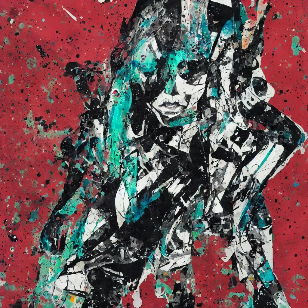 Image similar to girl figure, abstract, jet set radio artwork, ryuta ueda artwork, cryptic, rips, spots, asymmetry, stipple, lines, splotch, color tearing, pitch bending, stripes, dark, ominous, eerie, hearts, minimal, points, technical, old painting, natsumi mukai artwrok, folds