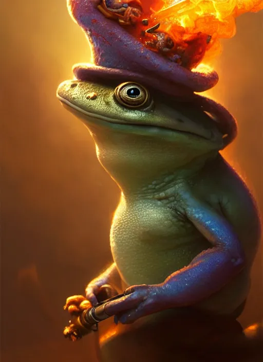 Prompt: cute toad smoking a pipe with colored smoke, subsurface scattering, by jesper ejsing, justin gerard, tomasz alen kopera, cgsociety and fenghua zhong, highly detailed, rim light, cinematic lighting, illustration, art, octane render, very coherent, cinematic, hyper realism, high detail, octane render, 8 k