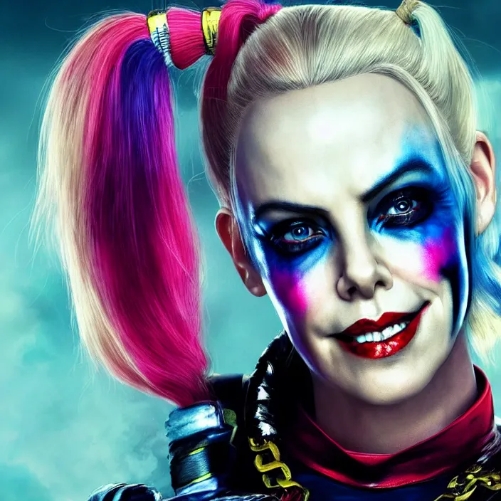 portrait of charlize theron as a harley quinn in | Stable Diffusion ...