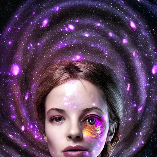 Image similar to woman portrait made out of galaxies floating in space, saturn, highly detailed, beautiful, realistic, tim burton comic book art, unreal engine, octane render, sharp focus