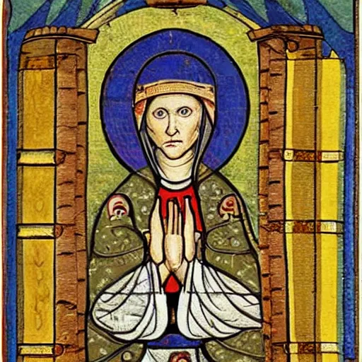 Image similar to Hildegard of Bingen punches Donald Trump