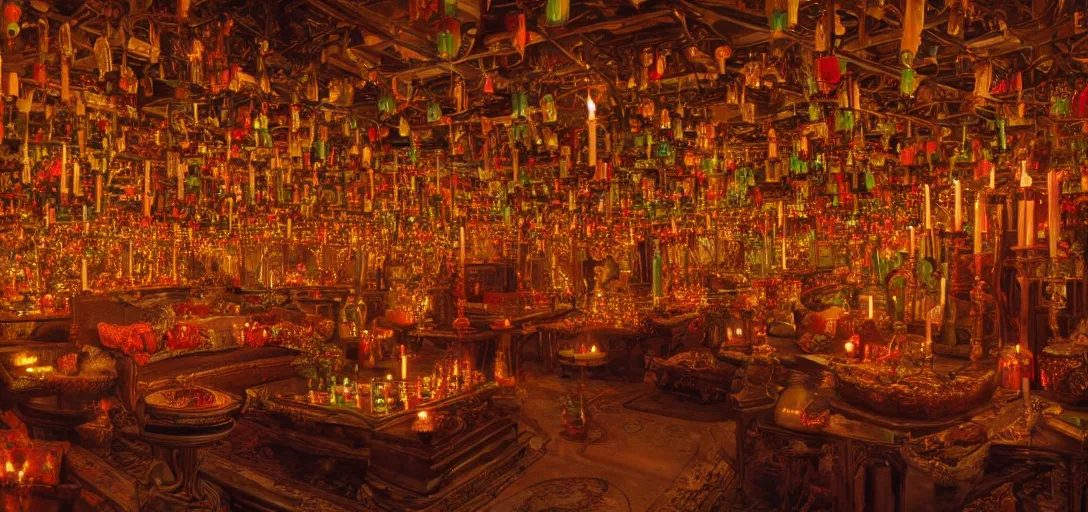 Image similar to a room is lit by dozens of flickering candles, and the air is thick with incense. highly detailed, digital photo, HDRI, by christopher bretz and kael ngu, vivid colors, high contrast, 8k resolution, intricate, photorealistic, smooth