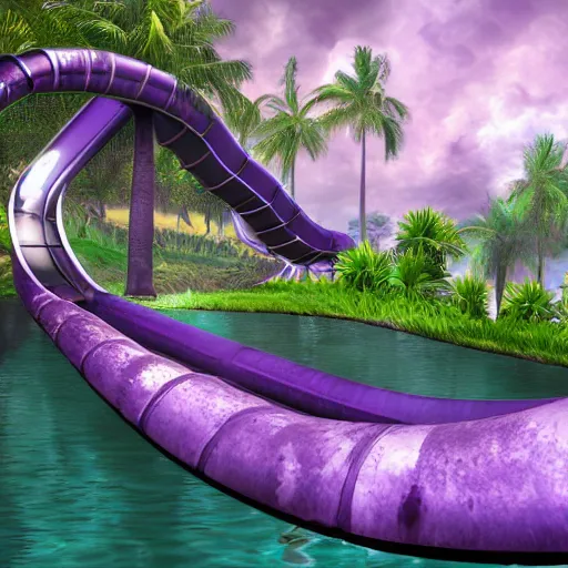 Prompt: a bloody water slide in the nigth, purple, moody, dark, artistic, digital art, blue and purple, epic, highly detailed, unreal engine