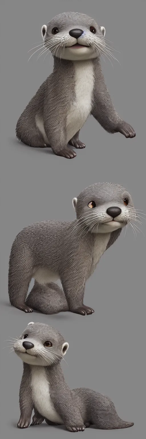 Image similar to portrait of lots of cute gray otters in the style of zootopia. volumetric lighting, subsurface scattering, hyperrealistic, render, hyperdetailed