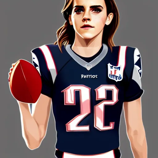 Prompt: emma watson in new england patriots football uniform fanart, digital art, trending on artstation