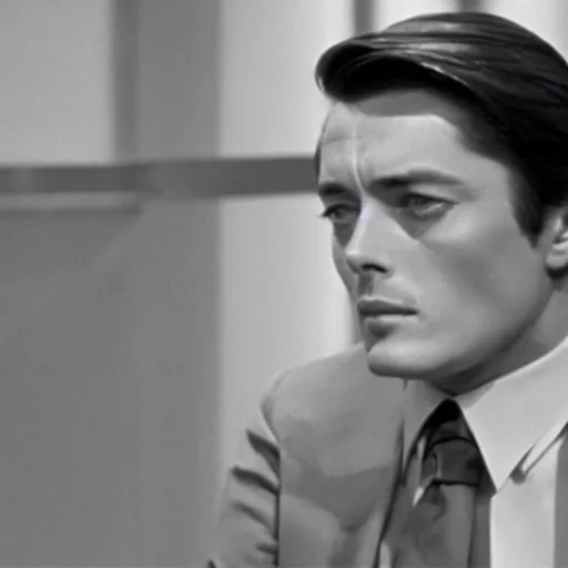 Image similar to film still of alain delon in shark tank