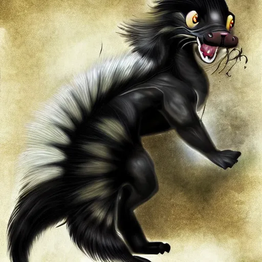 Prompt: digital painting of a skunk as a dragon, deviantart, digital art